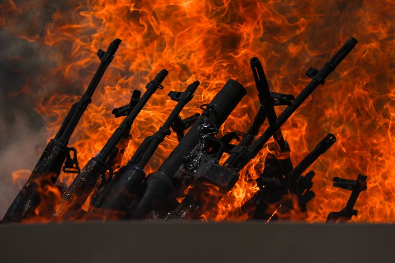 ماذا بعد حرق حزب العمال الكردستاني سلاحه؟ 4 SULAYMANIYAH, IRAQ - JULY 11: The first group of PKK terrorists, (listed as a terrorist organization by Turkiye, the U.S. and the EU), lays down and destroys their weapons in Sulaymaniyah, northern Iraq on July 11, 2025. In May, the terror group PKK, decided to dissolve and lay down its arms. The announcement followed a February statement by jailed PKK ringleader Abdullah Ocalan, who called for the dissolution of the PKK and its affiliated groups, urging an end to the armed campaign that has lasted more than four decades. In its 40-year terror campaign against Türkiye, the PKK – listed as a terrorist organization by Türkiye, the US, and EU – has been responsible for the deaths of over 40,000 people, including women, children, infants and the elderly. ( Stringer - Anadolu Agency )