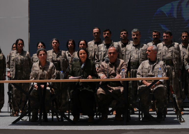 ماذا بعد حرق حزب العمال الكردستاني سلاحه؟ 3 SULAYMANIYAH, IRAQ - JULY 11: The first group of PKK terrorists, (listed as a terrorist organization by Turkiye, the U.S. and the EU), lays down and destroys their weapons in Sulaymaniyah, northern Iraq on July 11, 2025. In May, the terror group PKK, decided to dissolve and lay down its arms. The announcement followed a February statement by jailed PKK ringleader Abdullah Ocalan, who called for the dissolution of the PKK and its affiliated groups, urging an end to the armed campaign that has lasted more than four decades. In its 40-year terror campaign against Türkiye, the PKK – listed as a terrorist organization by Türkiye, the US, and EU – has been responsible for the deaths of over 40,000 people, including women, children, infants and the elderly. ( Stringer - Anadolu Agency )