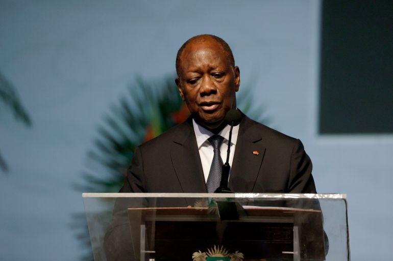 60 مرشحا لرئاسة كوت ديفوار وسط جدل دستوري 1 ABIDJAN, IVORY COAST - OCTOBER 10: President of the Republic of Cote d'Ivoire Alassane Ouattara speaks on stage during the Economic Development Assembly: Advancing Africa's Future on October 10, 2024 in Abidjan, Ivory Coast. (Photo by Andrew Esiebo/Getty Images for Global Citizen)
