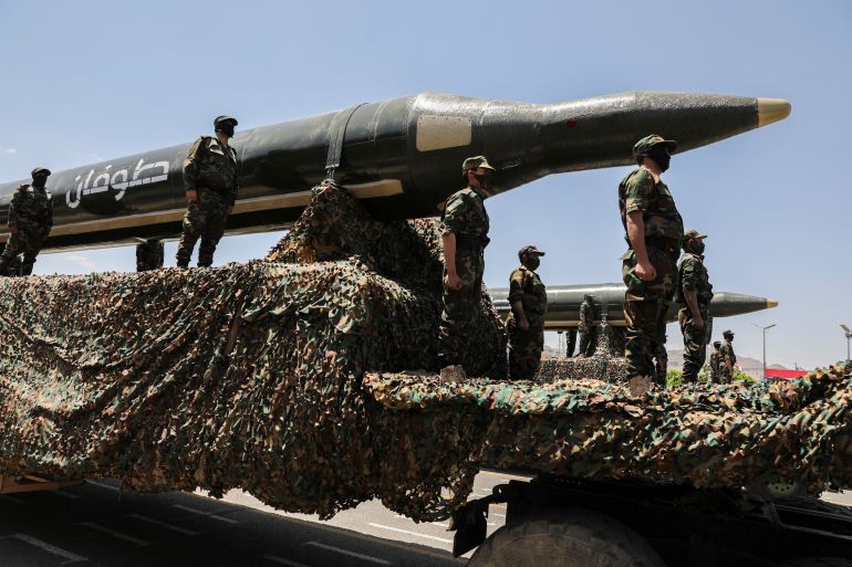 هل أصبح الحوثيون القلعة الأخيرة ضد إسرائيل؟ 2 A view of ballistic missiles during a military parade held by the Houthis to mark the anniversary of their takeover in Sanaa, Yemen September 21, 2023. REUTERS/Khaled Abdullah
