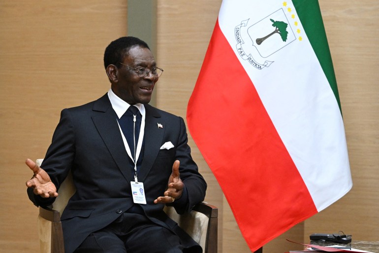 President of Equatorial Guinea Teodoro Obiang Nguema Mbasogo attends a meeting with Russian President Vladimir Putin in Moscow, Russia, November 2, 2023. Sputnik/Grigory Sysoev/Pool via REUTERS ATTENTION EDITORS - THIS IMAGE WAS PROVIDED BY A THIRD PARTY.