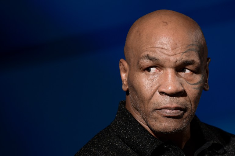 PRODEA LED STUDIOS, TURIN, ITALY - 2024/02/07: Mike Tyson, American former professional boxer, looks on during a press conference for 'Bunny-Man' film. 'Bunny-Man' is a new film made 95% in virtual production, most of the film will be shot in Turin. (Photo by Nicolò Campo/LightRocket via Getty Images)