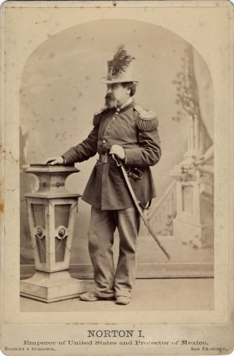 A photograph of Emperor Norton dated circa 1875 [Bradley & Rulofson/Courtesy of the Collection of the Oakland Museum of California]
