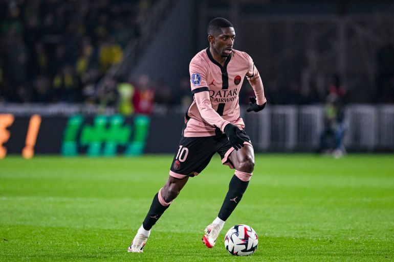ديمبلي نجم سان جيرمان يعزز حظوظه في سباق الكرة الذهبية 20 NANTES, FRANCE - APRIL 22: Ousmane Dembélé of Paris Saint Germain runs with the ball during the Ligue 1 McDonald's match between FC Nantes and Paris Saint-Germain FC at Stade de la Beaujoire on April 22, 2025 in Nantes, France. (Photo by Matthieu Mirville/Eurasia Sport Images/Getty Images)