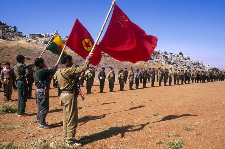 هل بدأ العد العكسي لنهاية الصراع الكردي في تركيا؟ 19 PKK soldiers at the Mahsun Korkmaz Academy military training camp. | Location: Lebanon. (Photo by Maher Attar/Sygma via Getty Images)