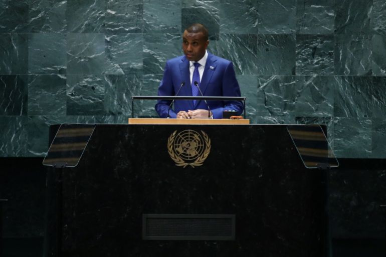 عدوى الانفصال.. لماذا تنقسم أرض الصومال إلى كيانين؟ 20 Somalia's Prime Minister Hamza Abdi Barre speaks during the 79th Session of the United Nations General Assembly at the United Nations headquarters in New York City on September 27, 2024. (Photo by Leonardo Munoz / AFP)