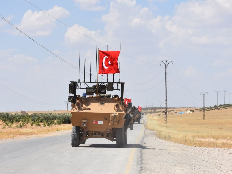 التوقيع باسم أوجلان.. لماذا ألقى حزب العمال الكردستاني سلاحه؟ 22 Turkish army completes third round of patrols in Manbij- - MANBIJ, SYRIA - JUNE 22: Armoured vehicles of Turkish Armed Forces patrolling in the northern Syrian city of Manbij on June 22, 2018. Turkish Armed Forces on Friday completed their third round of patrolling in the northern Syrian city of Manbij as part of a deal with the U.S. to rid the area of the YPG/PKK terror group.