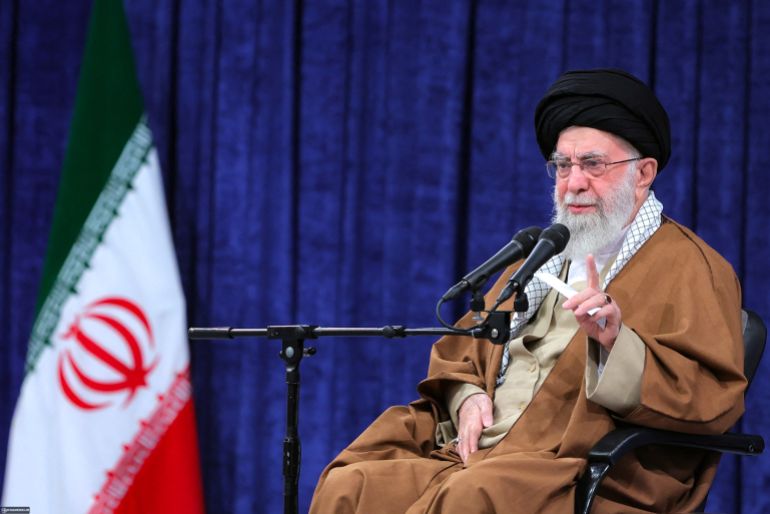 دروس سوريا الجديدة من حرب إيران وإسرائيل 1 (FILES) This handout picture released by the office of Iran's Supreme Leader Ayatollah Ali Khamenei shows him speaking to members of Iran's air force in Tehran on February 7, 2025.