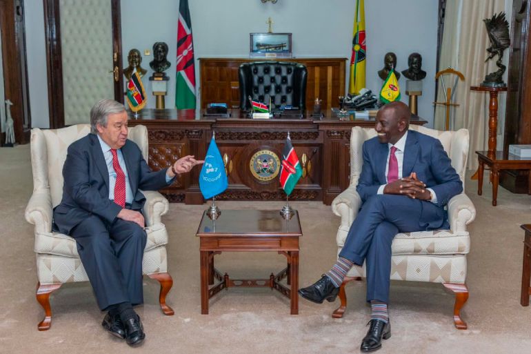الحكومة الكينية تعتبر المظاهرات محاولة انقلابية وسط انتقاد أممي 1 2023.5.3 William Ruto António Guterres المصدر: صفحة الرئيس الكيني على تويتر https://twitter.com/WilliamsRuto/status/1653858231859441666?s=20