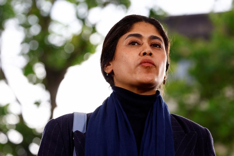 “مادلين” تتجه نحو غزة رغم التهديد 1 Member of the European Parliament Rima Hassan, of the French far-left opposition party La France Insoumise (France Unbowed - LFI), attend a political rally by the alliance of left-wing parties, called the "Nouveau Front Populaire" (New Popular Front) in Montreuil, near Paris, on the first day of official campaigning for the upcoming French parliamentary elections, France, June 17, 2024. REUTERS/Sarah Meyssonnier