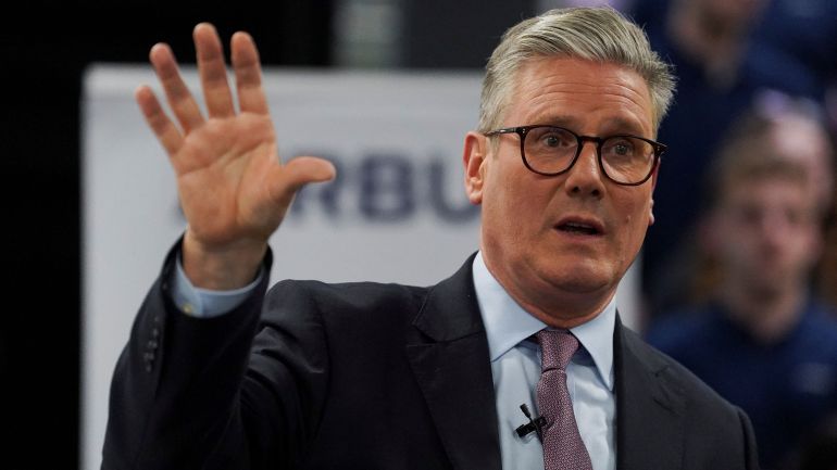ترامب يعلّق على الهجوم الإسرائيلي على إيران ودعوات دولية للتهدئة 3 British opposition Labour Party leader Keir Starmer speaks during a Labour general election campaign event at Airbus Defence and Space, in Stevenage, Britain, May 28, 2024. REUTERS/Maja Smiejkowska