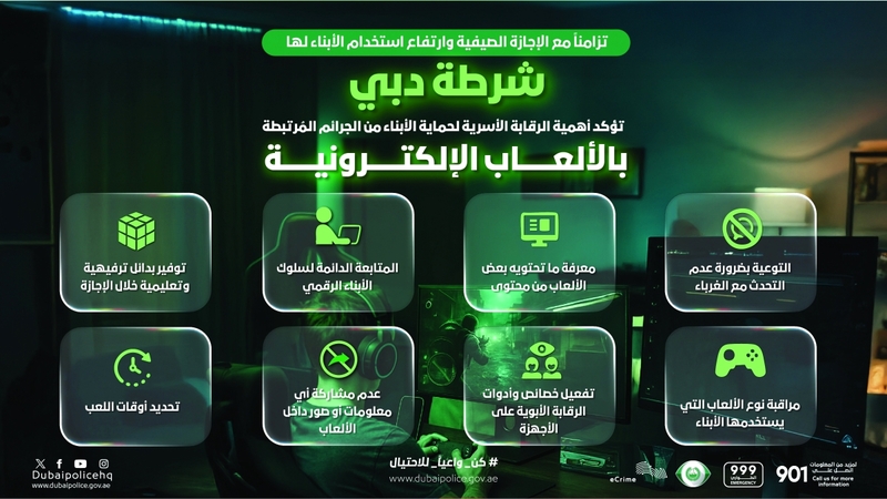 شرطة دبي تُحذّر من الجرائم المرتبطة بالألعاب الإلكترونية 1752972124 image