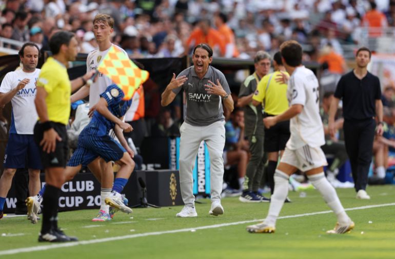 المدرسة البرتغالية في الصدارة.. تعرف على مدربي فرق الدوري السعودي 1 MIAMI GARDENS, FLORIDA - JUNE 18: Simone Inzaghi, Head Coach of Al Hilal, reacts during the FIFA Club World Cup 2025 group H match between Real Madrid CF and Al Hilal at Hard Rock Stadium on June 18, 2025 in Miami Gardens, Florida. Megan Briggs/Getty Images/AFP (Photo by Megan Briggs / GETTY IMAGES NORTH AMERICA / Getty Images via AFP)