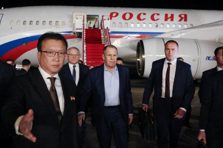 مناورات جوية بين كوريا الجنوبية وأميركا واليابان ولافروف يزور كوريا الشمالية 1 Russian Foreign Minister Sergei Lavrov arrives in Wonsan, in North Korea, July 11, 2025. Russian Foreign Ministry/Handout via REUTERS ATTENTION EDITORS - THIS IMAGE HAS BEEN SUPPLIED BY A THIRD PARTY. NO RESALES. NO ARCHIVES. MANDATORY CREDIT.