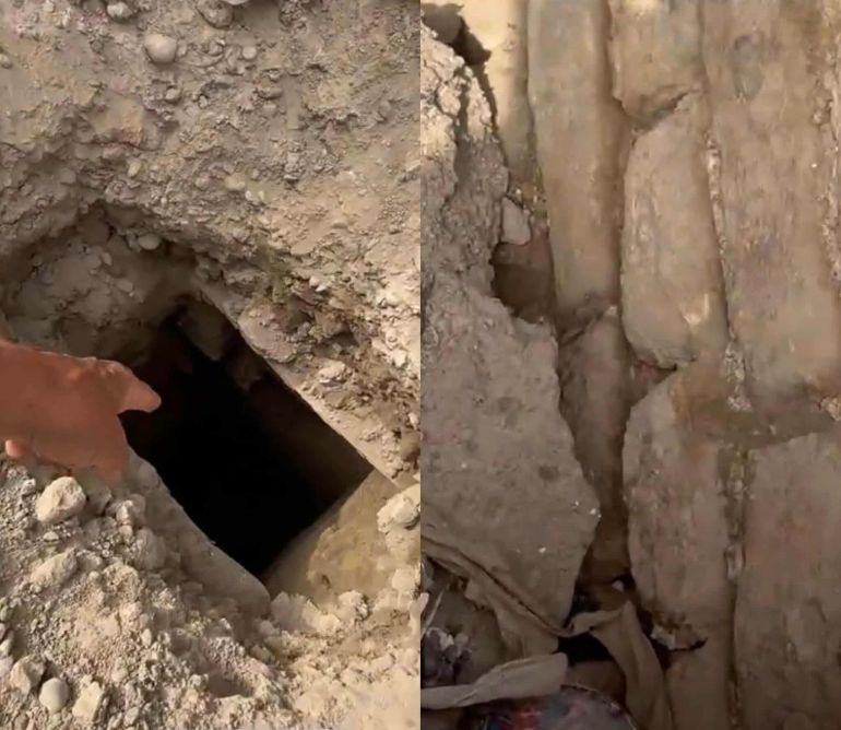 بين نهاية العباسي وأواخر العثماني.. دهاليز تظهر أثناء حفر شارع الرشيد وسط بغداد 2 _مقطعين من فوهات السراديب التي ظهرت تحت شارع الرشيد، الجزيرة نت