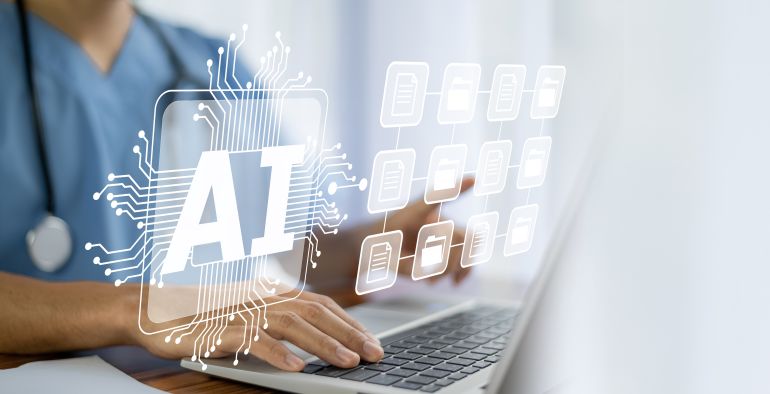 الذكاء الاصطناعي بين وهم الإبداع ومحاكاة الأدب 1 Doctor AI, artificial intelligence in modern medical technology and IOT automation. Doctor using AI document management concept.