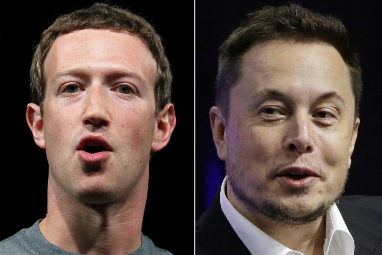 البروفيسور أديب-مقدم: الذكاء الاصطناعي وريث عنصرية الاستعمار والطبقية 4 Musk Zuckerberg Fight This combo of file images shows Facebook CEO Mark Zuckerberg, left, and Tesla and SpaceX CEO Elon Musk. Elon Musk and Mark Zuckerberg are ready to fight, offline. In a now-viral back-and-forth seen on Twitter and Instagram this week, the two tech billionaires seemingly agreed to a “cage match” face off. (AP Photo/Manu Fernandez, Stephan Savoia)