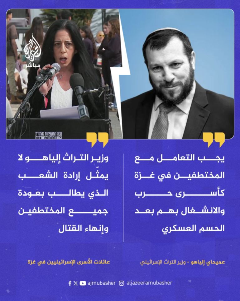 وزير التراث عميحاي إلياهو التي دعا فيها للتعامل مع المختطفين كأسرى حرب وتأجيل قضيتهم