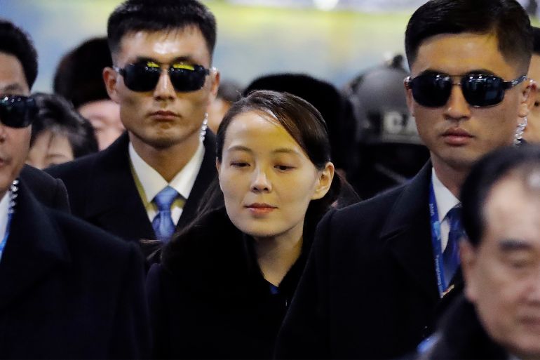 FILE - North Korean leader Kim Jong Un's younger sister Kim Yo Jong, center, arrives at the Jinbu train station in Pyeongchang, South Korea, Feb. 9, 2018. (AP Photo/Lee Jin-man, File)