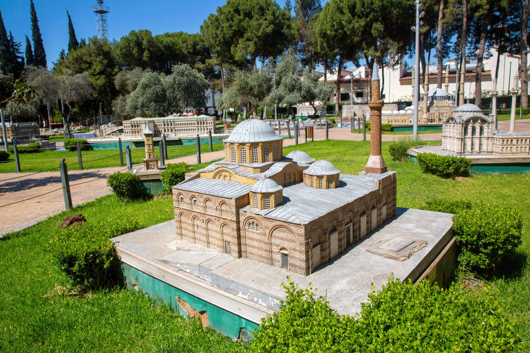 Antalya, Turkey - September 16, 2024, Dokuma Park, a popular park with an open-air museum of miniature Turkish landmarks