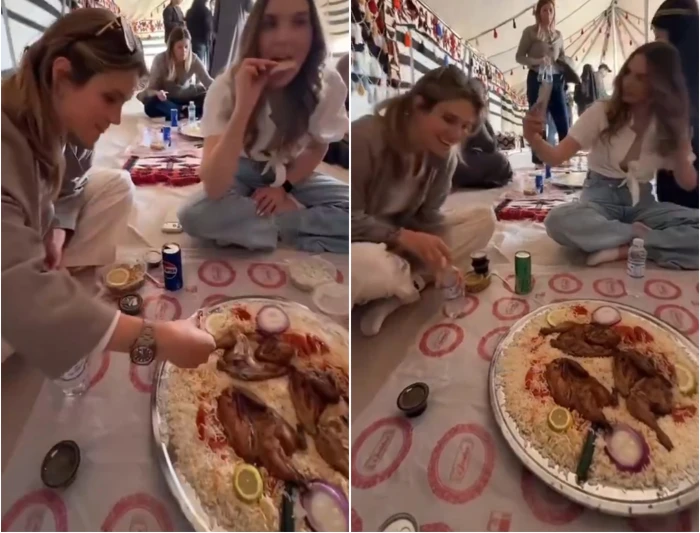 بالفيديو.. تجربة تراثية لسائحات أجنبيات يتناولن الكبسة السعودية داخل خيمة 20260220125200.webp